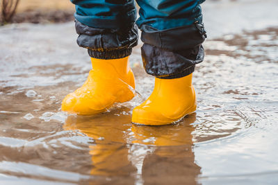 Low section of man standing in water