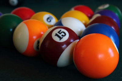 Close-up of colorful balls on table