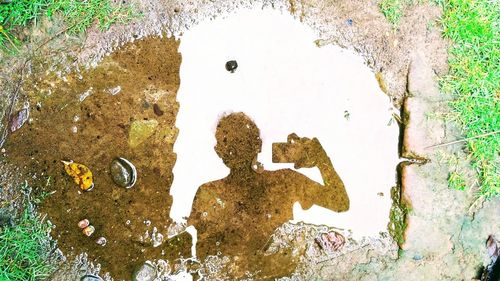 High angle view of painting on wall