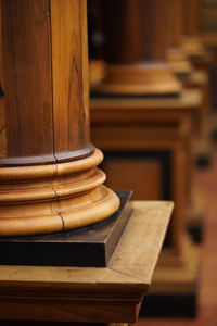 Close-up of wooden column of building