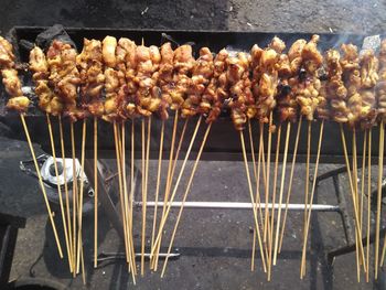 Close-up of meat on barbecue grill