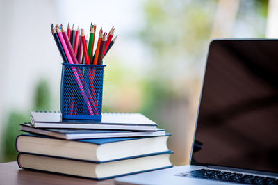 Stack of books on table