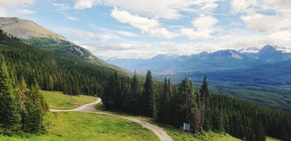 Panoramic shot of road by mountains against sky