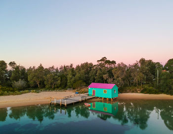 Scenic view of lake against sky at sunset