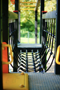 Close-up of empty seats in rack