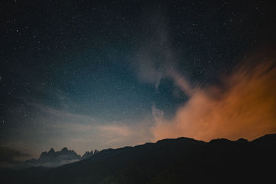 Scenic view of mountains against sky at night