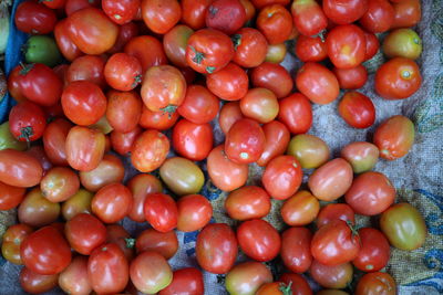 High angle view of tomatoes for sale in market