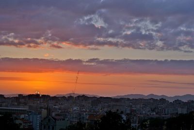 Silhouette cityscape against sky during sunset