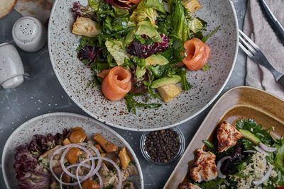 High angle view of vegetables in bowl on table