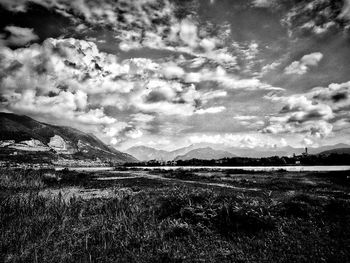 Scenic view of land against sky