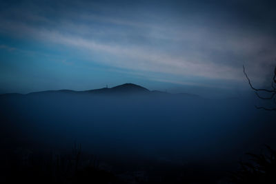 Scenic view of silhouette mountain against sky during sunset