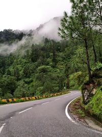 Country road amidst trees against sky