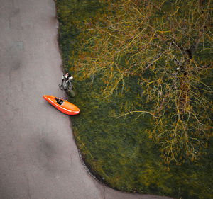 High angle view of bicycle on road