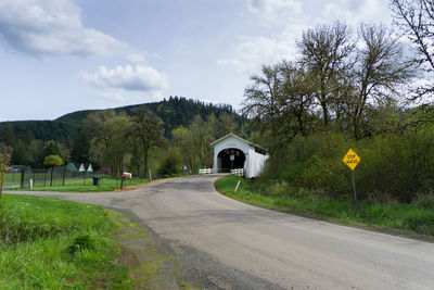 Empty road along trees