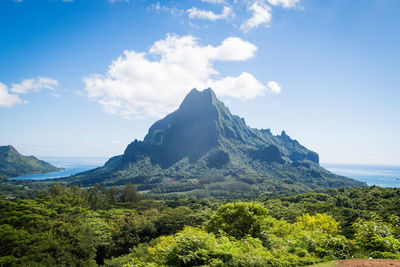 Scenic view of sea and mountains against sky