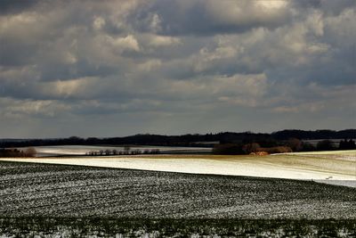 Scenic view of agricultural field against sky