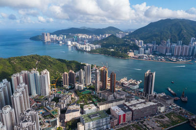 High angle view of city buildings