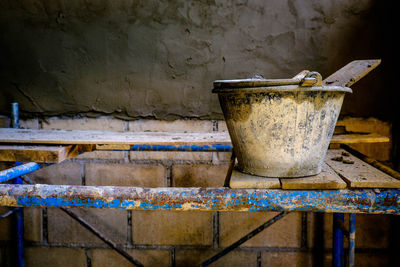 Close-up of rusty metal on wall