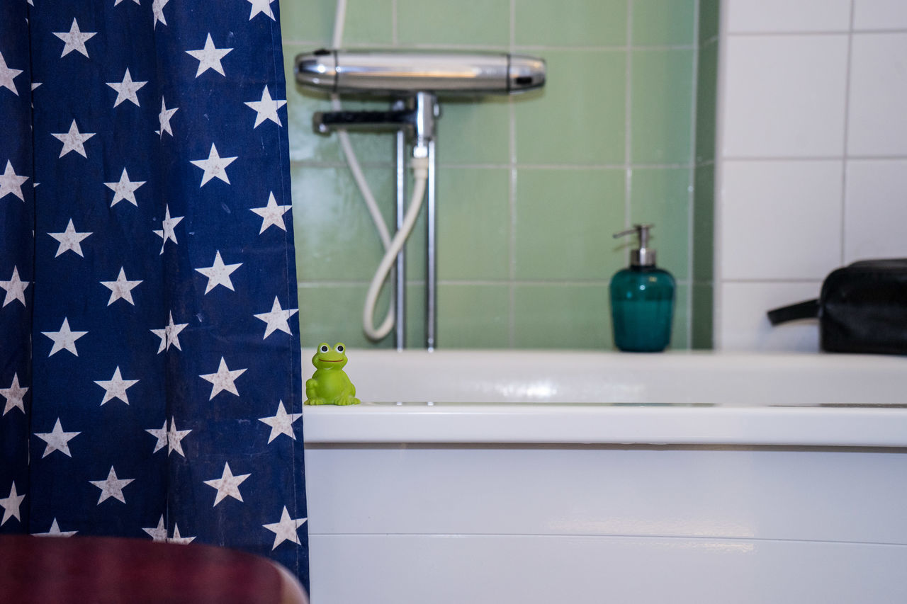 blue, patriotism, indoors, bathroom, close-up, no people, day