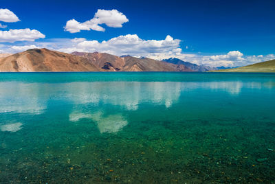 Scenic view of lake against blue sky