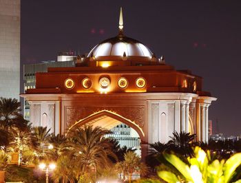 Illuminated building at night