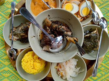 High angle view of food on table