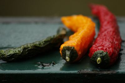 Chili peppers on wet table