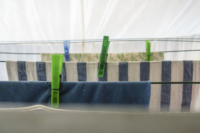 Close-up of fabric hanging on string