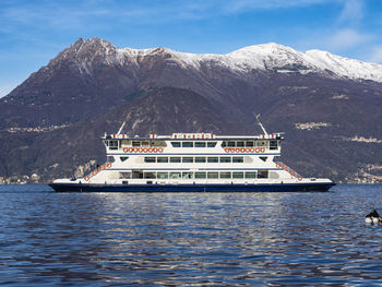 Ferry on lake como in a winter morning