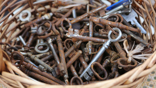 Close-up of machine part in basket