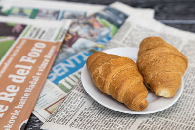 High angle view of breakfast on table