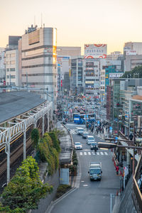 High angle view of traffic on city street