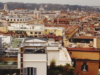 High angle view of houses in town