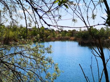 Scenic view of lake against clear sky