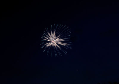 Low angle view of fireworks in sky at night