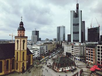 High angle view of buildings in city