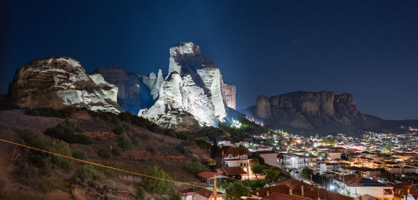 Panoramic view of buildings in city at night