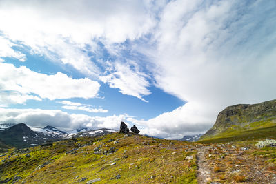 A beautiful summer landscape with mountains of sarek national park, sweden. 