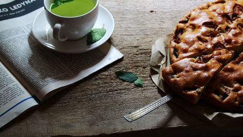 High angle view of dessert on table