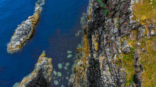 High angle view of rock formation in sea