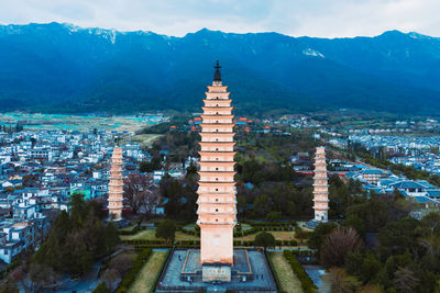 High angle view of buildings in city