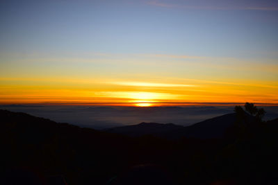 Scenic view of silhouette mountains against sky during sunset