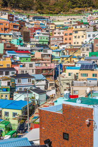 High angle view of buildings in city