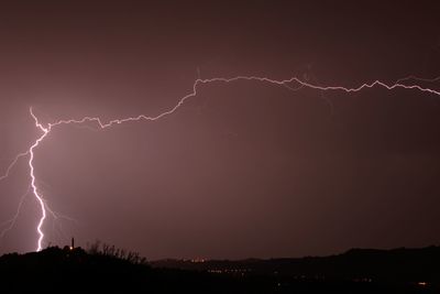 Low angle view of lightning in sky at night