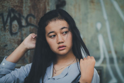 Close-up portrait of a young woman