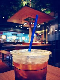 Close-up of coffee cup on table