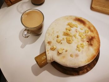 High angle view of coffee on table