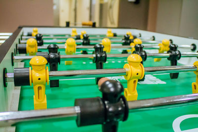 Close-up of yellow lights on table