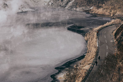 High angle view of sea during winter