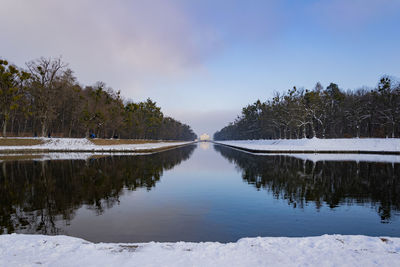 Scenic view of lake against sky during winter